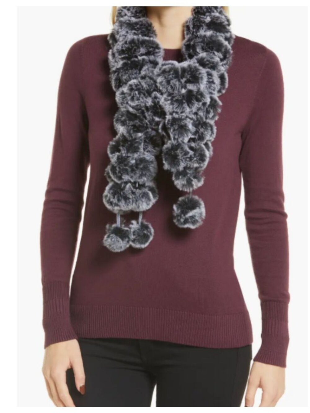 LN W/OT La Fiorentina Faux Fur Pompom Muffler Scarf Black Snow LN